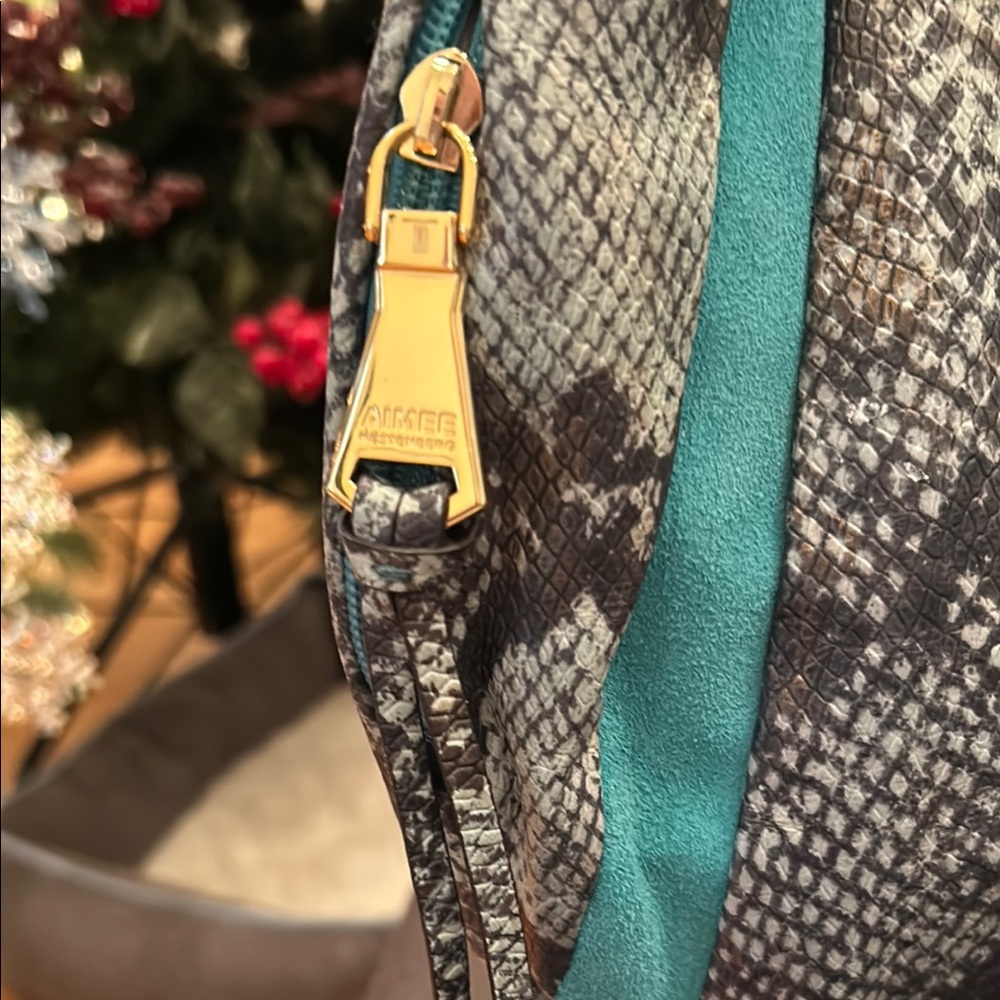 AIMEE KESTENBERG NEW Teal and Black Snake Print Women's Bag - Picture 5 of 15